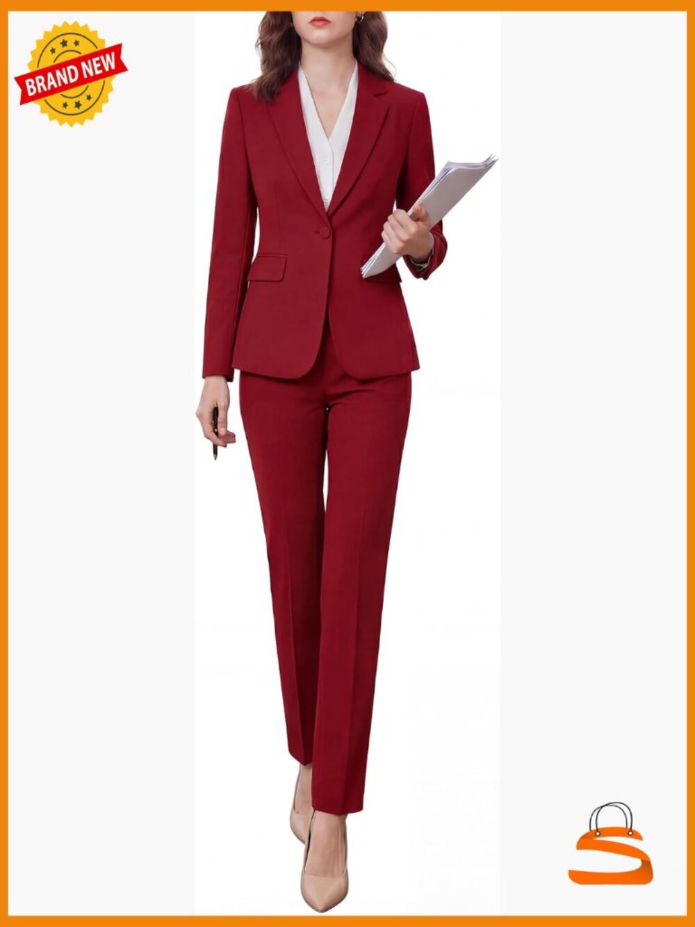 Wrinkle-Free Pantsuit Blazer Set Business Formal 2-Piece Work Outfit